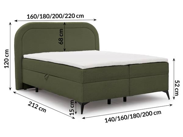 Boxspringbed met opbergruimte Sonna groen - zwart - Ligoppervlak breedte: 160 cm