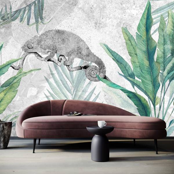 Papier Peint CAMÉLÉON Plantes Béton Vert - 315 x 210 x 210 cm