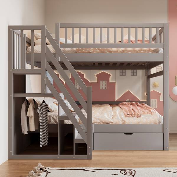 Etagenbetten K-608 Grau - Holzwerkstoff - 140 x 174 x 200 cm