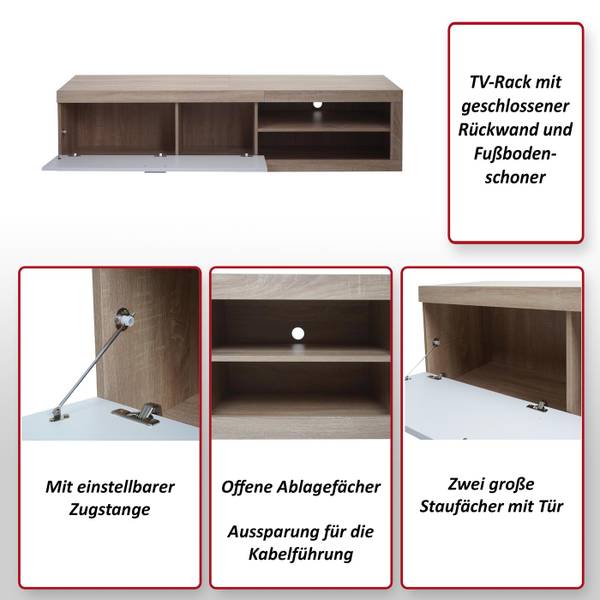 TV-Rack L33, Braun - Pappel - 180 x 43 x 41 cm