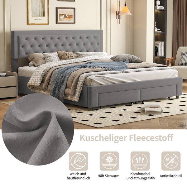 Polsterbett MKAOY9 Grau - Metall - Massivholz - 181 x 103 x 203 cm