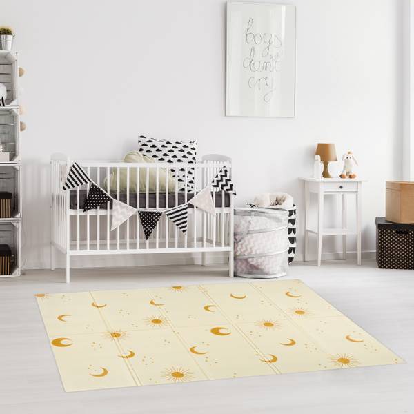 Faltbare Spielmatte mit Motiv Grau - Weiß - Gelb - Polyethylen - 200 x 1 x 150 cm