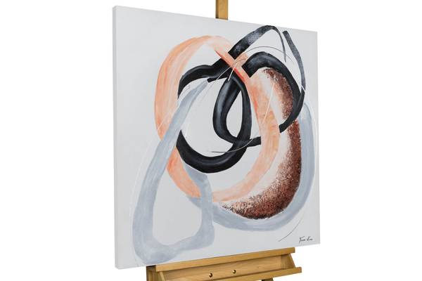 Tableau peint à la main Orbite Liana Blanc - Coton - 80 x 80 x 4 cm
