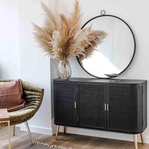 Buffet Elek Noir - En partie en bois massif - 118 x 80 x 37 cm