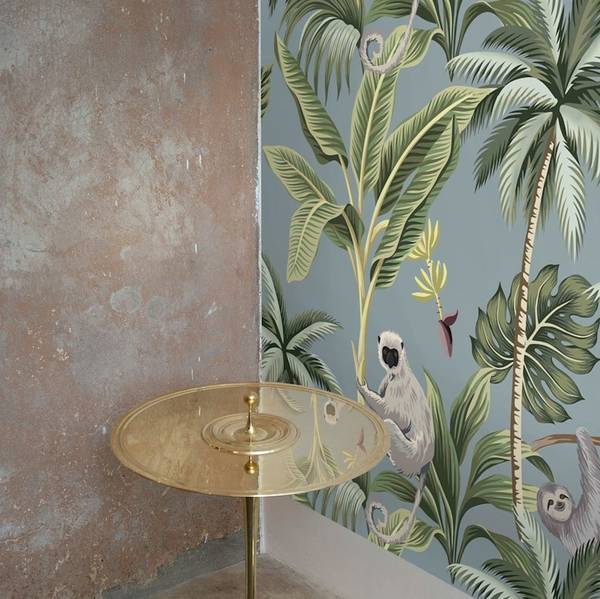 Papier Peint Jungle Tropicale Gris Gris - Papier - 1 x 200 x 200 cm