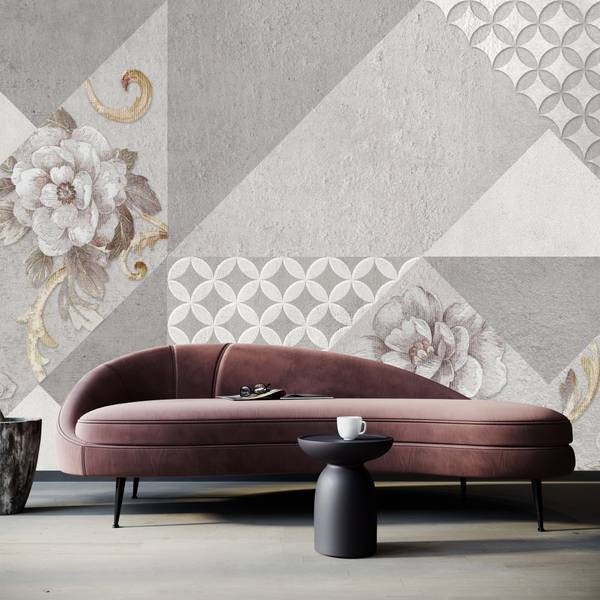 Vlies-Fotobehang ABSTRACTE Bloemen Beton 135 x 90 x 90 cm