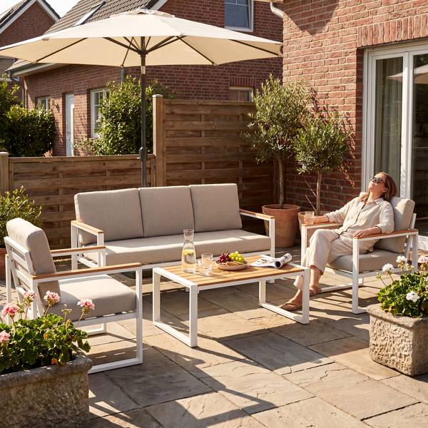 Gartensitzgruppe Rodiesa (3-teilig) Weiß - Textil - 323 x 75 x 144 cm