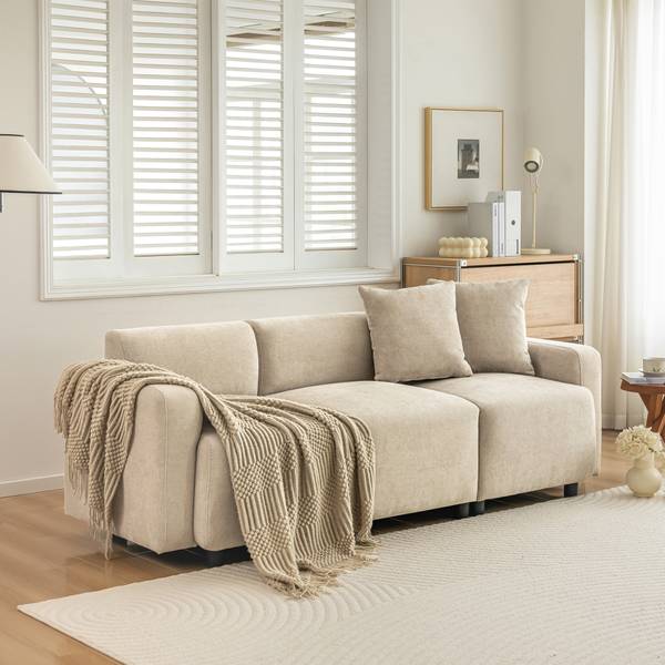 3-Sitzer Sofa ChenilKiss Ⅲ Beige - Holzwerkstoff - Metall - Kunststoff - Massivholz - Textil - 211 x 71 x 67 cm