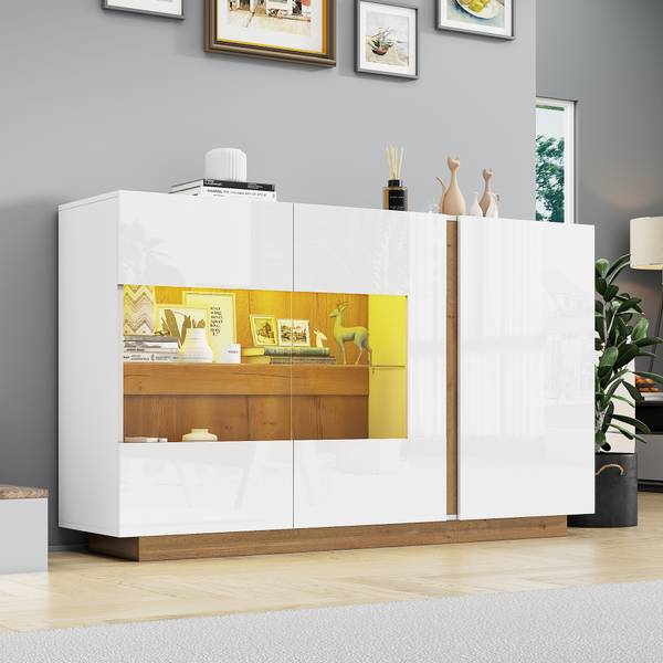 Sideboard Electra Ⅰ Braun - Weiß - Holzwerkstoff - Glas - 138 x 91 x 38 cm