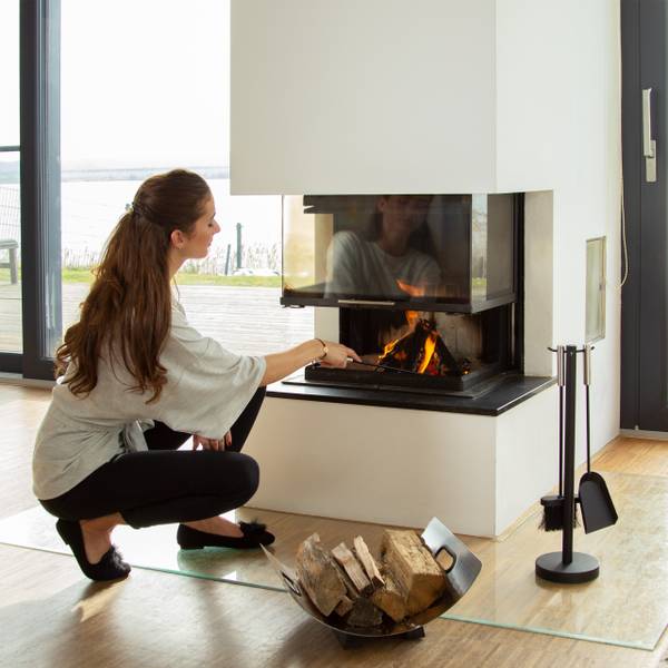 6 tlg. Kamin-Set Schwarz - Eisen - 43 x 68 x 56 cm