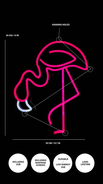 LED Neon Schild Flamingo Kunststoff - 40 x 33 x 2 cm