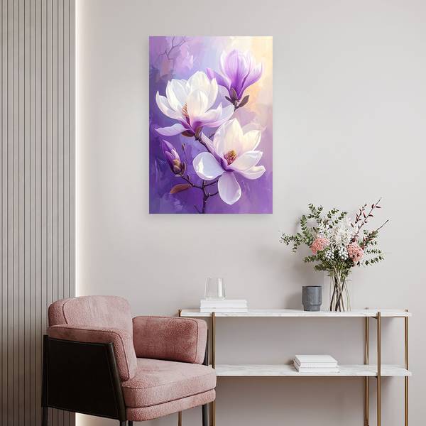 Wandbild Blumen Violett - Polyester - 80 x 120 x 3 cm