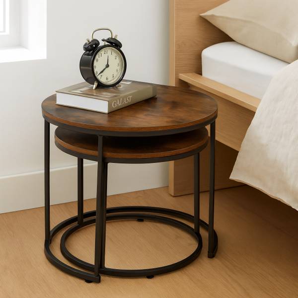 Satztisch 2er Set Industrial-Design Schwarz - Braun - Eisen - 70 x 46 x 70 cm