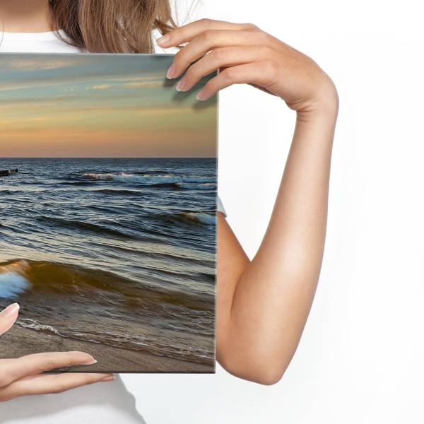 Tableau Coucher De Soleil Paysage 3D Beige - Orange - Jaune - Lin - 145 x 45 x 45 cm