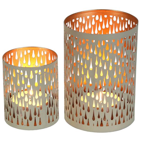 Windlicht Lia 2er-Set Gold - Weiß - Metall - 10 x 15 x 10 cm