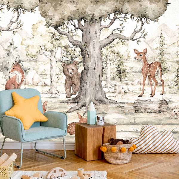 Fototapete für Kinder Tiere im Wald 350 x 256 x 256 cm
