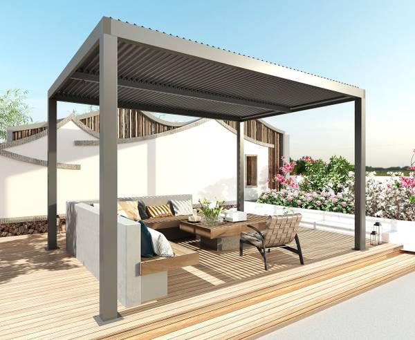 Pergola L46 Grau - Aluminium - Stahl - 300 x 220 x 300 cm