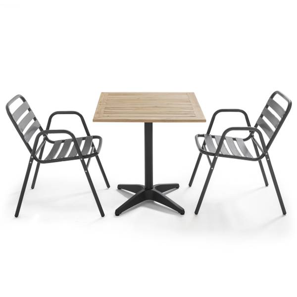 Gartentisch und 2 Sessel Time Square Braun - Massivholz - 70 x 70 x 70 cm