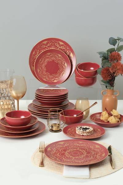 Geschirrset Keraart Hatırat - 24 teilig Rot - Keramik - Höhe: 2 cm