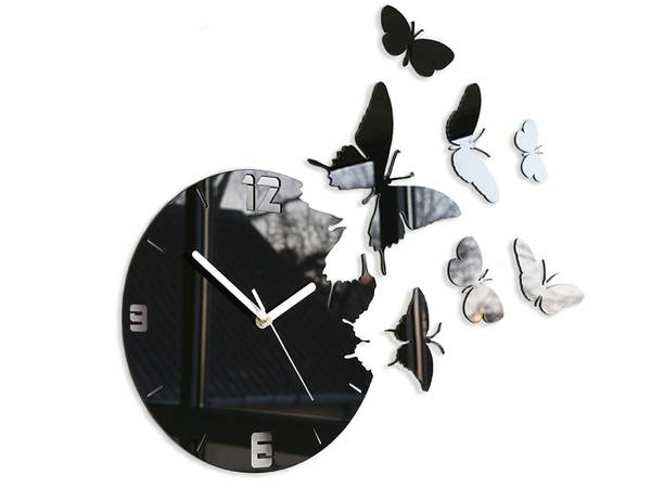 Wanduhr Schmetterlinge Glas Schwarz