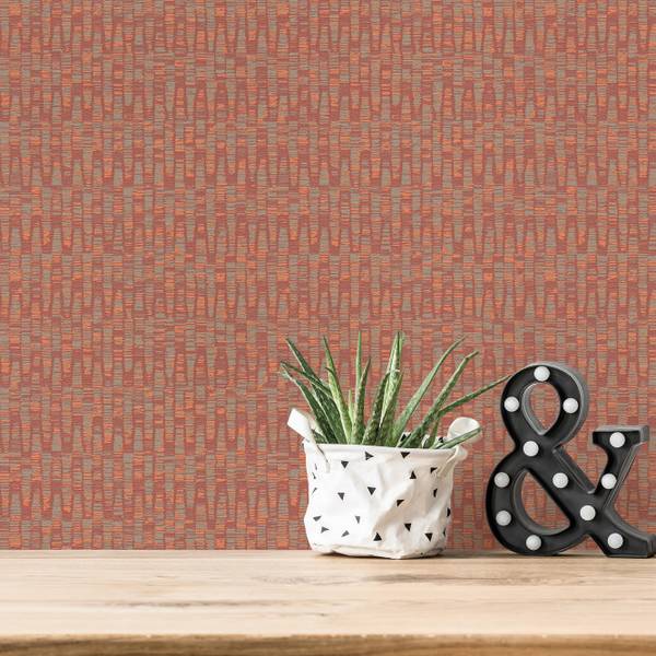 Tapete Abstrakt Rot Orange Greige Beige - Grau - Orange - Rot