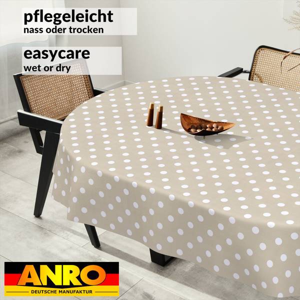 Wachstuchtischdecke Gepuntet Punkte Beige - Kunststoff - 140 x 1 x 180 cm