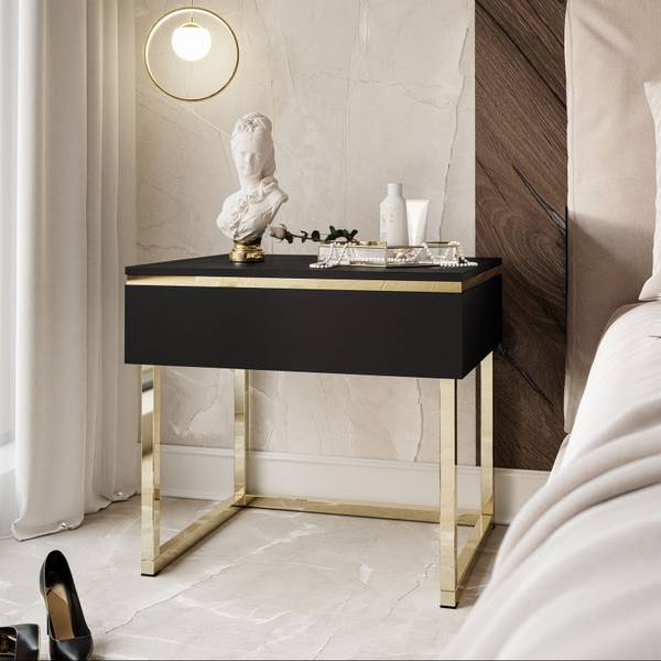 Nachttisch AURORA Schwarz - Gold - Holzwerkstoff - 48 x 45 x 38 cm