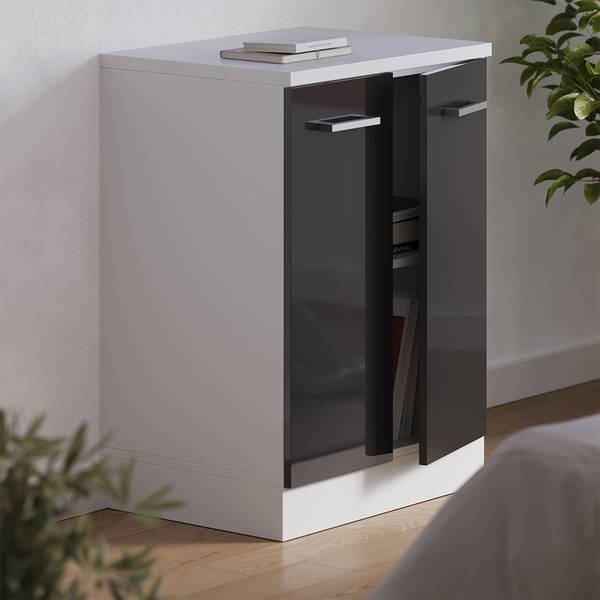 Küchenschrank Dachschrägen R-Line 61770 Hochglanz Anthrazit - Weiß - Breite: 60 cm - Grau