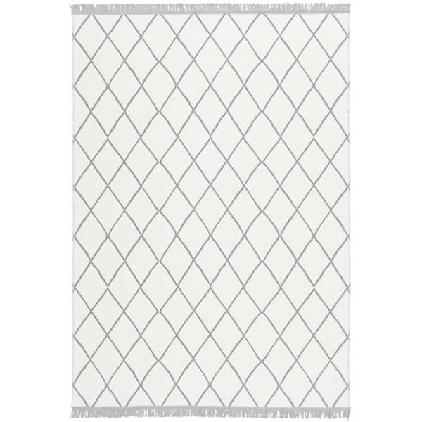 Teppich Beidseitig Ethno Kelim Rauten Grau - Weiß - Textil - 140 x 1 x 200 cm