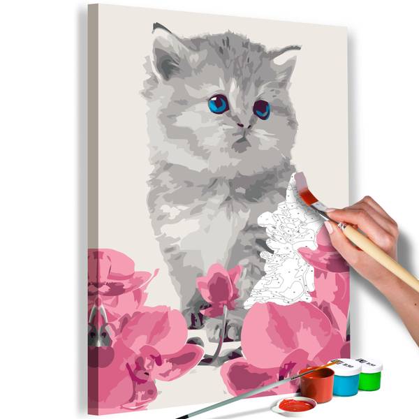Wandbild Malen nach Zahlen Tiere Lur Grau - Pink - Baumwollstoff - 40 x 60 x 2 cm