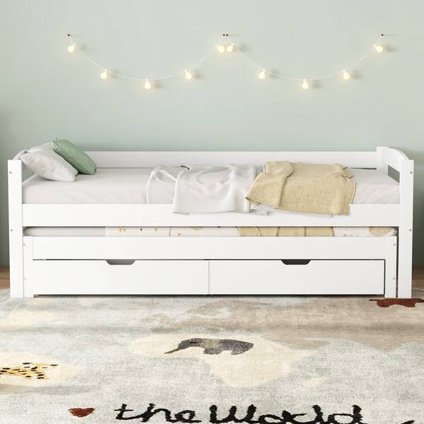 Schiebebett K-762 Weiß - Massivholz - 96 x 70 x 206 cm