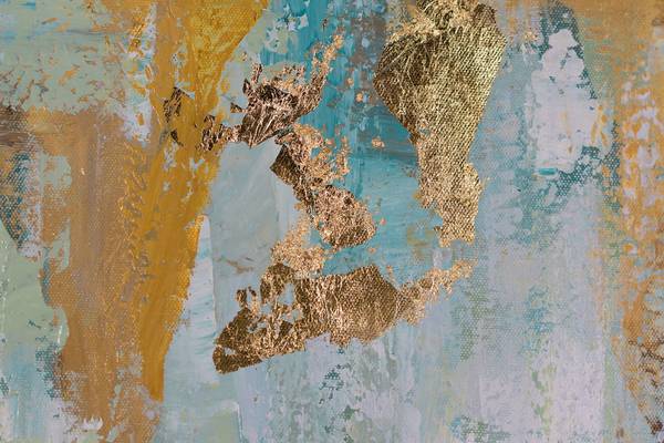 Acrylbild Handgemalt Nonfigurativ Gay Beige - Türkis - Baumwollstoff - 75 x 100 x 4 cm