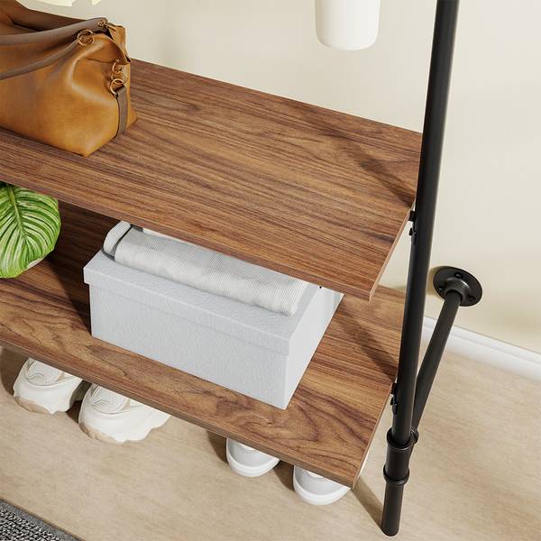 Kleiderstange Wandgarderobe KLS20-SCH Schwarz - Metall - Massivholz - 48 x 220 x 92 cm