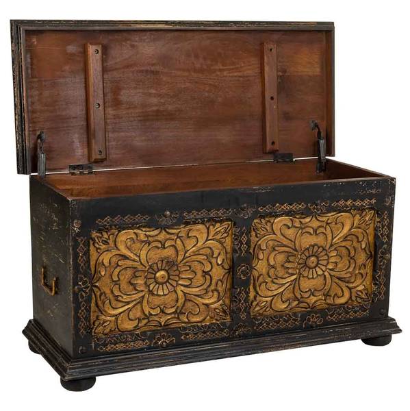 Truhe Imperial Schwarz - Massivholz - 101 x 47 x 40 cm