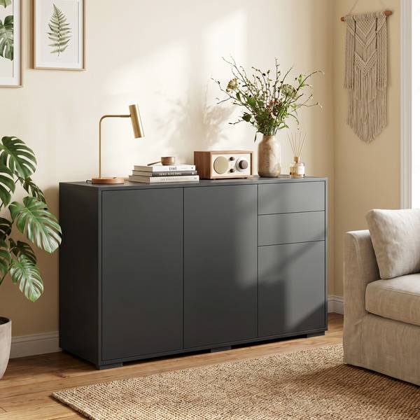 Standschrank 838-077V90BK Schwarz - Holzwerkstoff - 117 x 74 x 36 cm