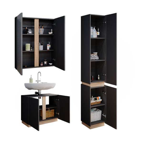 Badmöbel-Set Gloria 40894 3er Set Braun - Grau - Holzwerkstoff - 70 x 55 x 34 cm