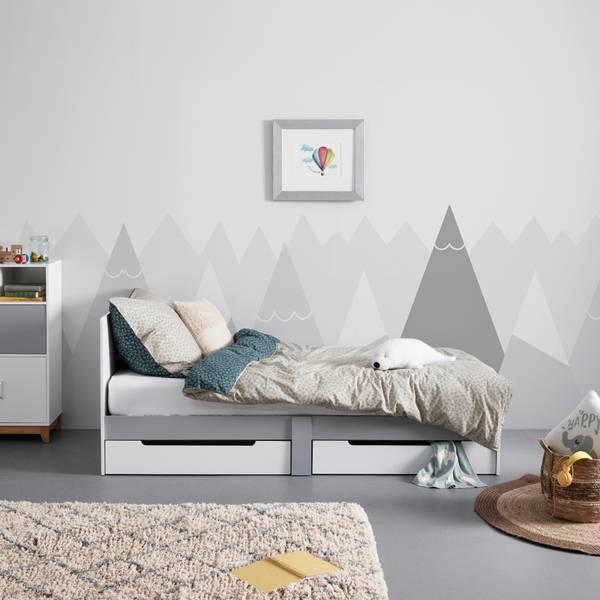 Kinder-/Juniorbett DANNY Grau - Weiß - Holzwerkstoff - 96 x 80 x 203 cm