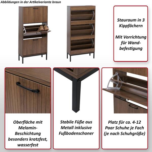 Schuhkipper P48 Beige - Holzwerkstoff - Holz teilmassiv - 60 x 125 x 25 cm