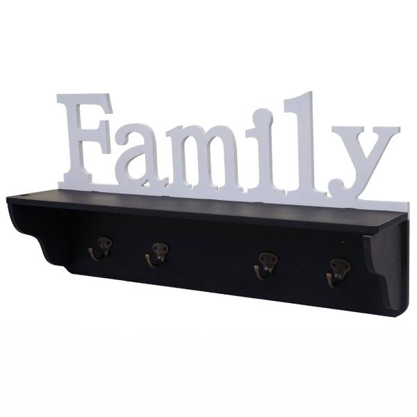 Wandkapstok D41 Family zwart - wit - grenenhout - 60 x 30 x 13 cm