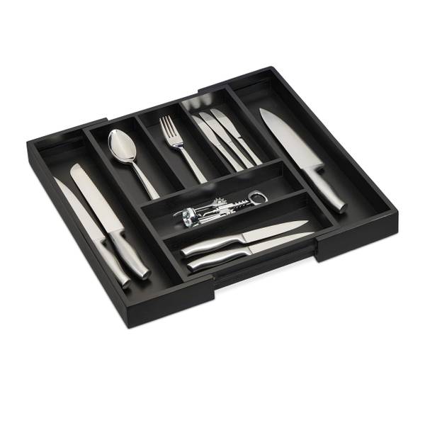 Ausziehbarer Besteckkasten aus Bambus Schwarz - Bambus - Holzwerkstoff - 31 x 5 x 46 cm