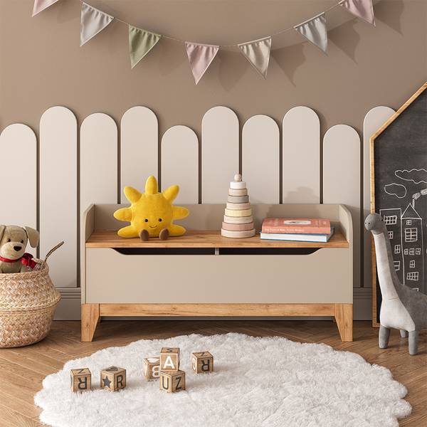 Speelgoedkist Malia 58369 beige - kasjmier - knoesteikenhouten look