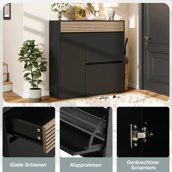 Schuhschrank Philotes Ⅰ Schwarz - Braun - Holzwerkstoff - 100 x 105 x 35 cm