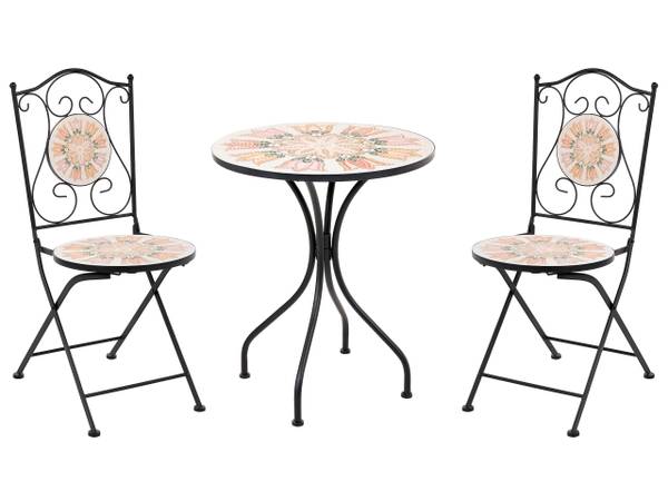 Gartenset SETTALA 3-tlg Beige - Schwarz - Orange - Weiß - Metall - 60 x 60 cm
