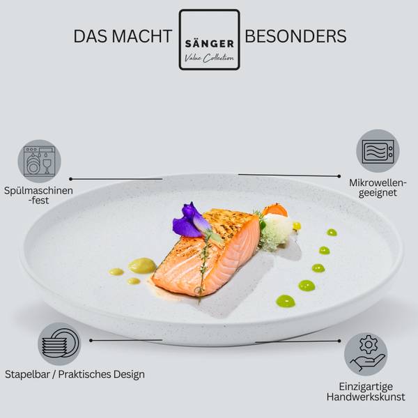 Speiseteller Leeds- 4 teilig Grau - Stein - 14 x 34 x 32 cm