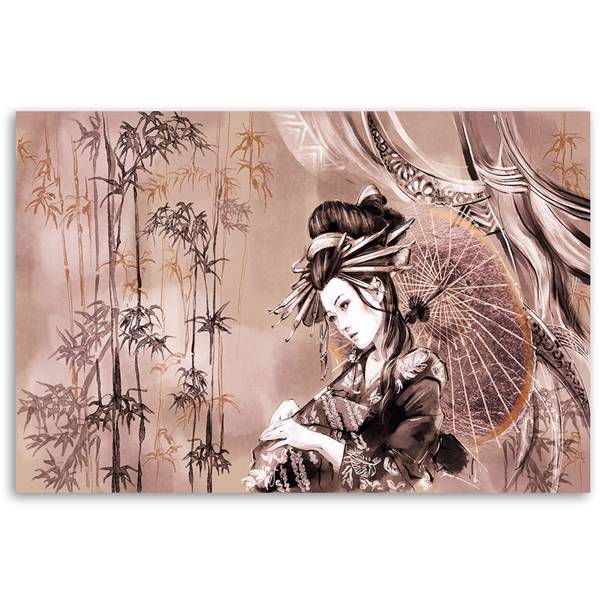 Wandbild geisha und bambus 60 x 40 cm