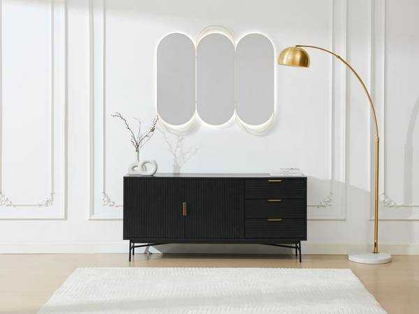 Sideboard SIRIOLA Schwarz - Gold - Holz teilmassiv - 40 x 75 x 160 cm