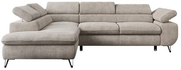 Ecksofa PETER L Greige - Ecke davorstehend links - Ottomane davorstehend links - Schlaffunktion davorstehend links - Strukturstoff - Webstoff