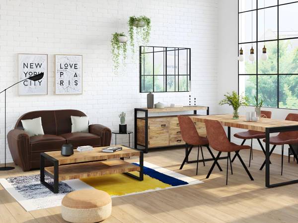 Ensemble canapé fauteuil BAUDOIN Marron - Cuir véritable - 84 x 85 x 150 cm