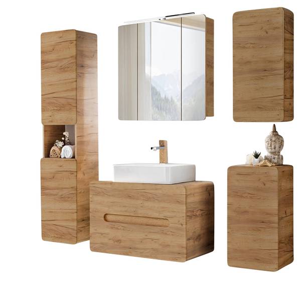 Badmöbel-Set LUTON-56-387 5er-Set Braun - Holzwerkstoff - 180 x 200 x 46 cm