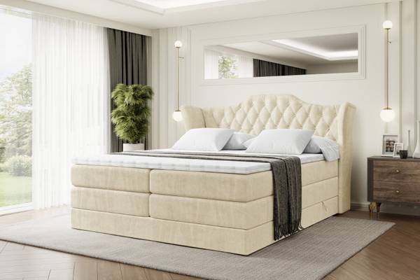 Boxspringbett VILA KING Ecru - Breite: 200 cm
